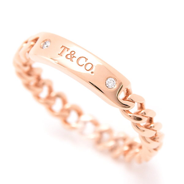 ティファニー 指輪 メンズ レディース マイクロリンク 2Pダイヤ リング 17号 ピンクゴールド TIFFANY 750PG 中古