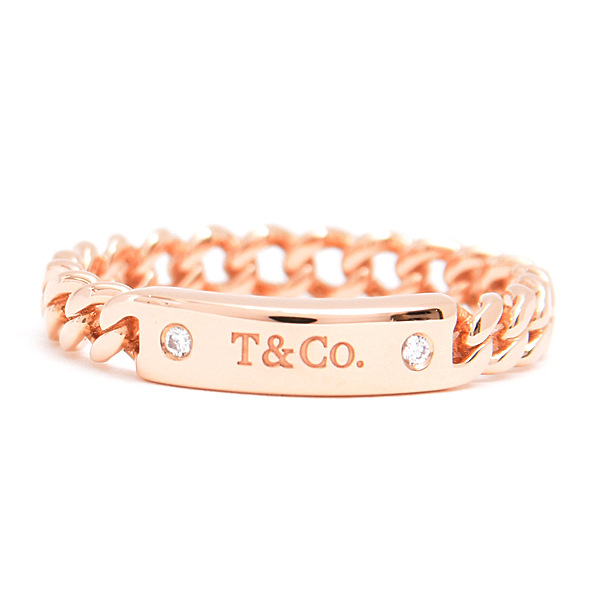 ティファニー 指輪 メンズ レディース マイクロリンク 2Pダイヤ リング 17号 ピンクゴールド TIFFANY 750PG 中古