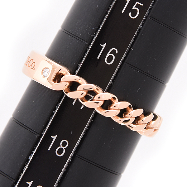 ティファニー 指輪 メンズ レディース マイクロリンク 2Pダイヤ リング 17号 ピンクゴールド TIFFANY 750PG 中古