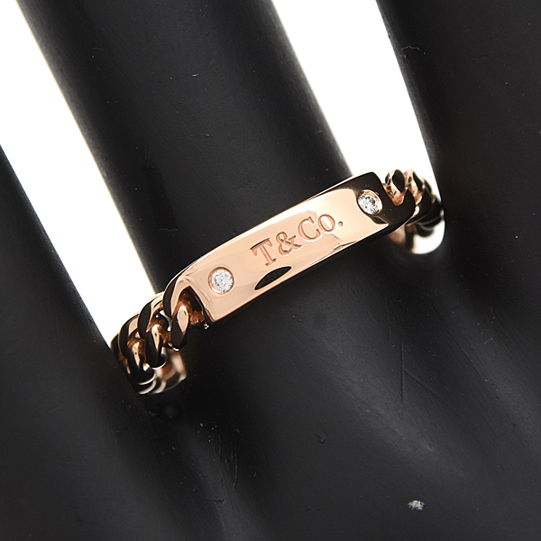ティファニー 指輪 メンズ レディース マイクロリンク 2Pダイヤ リング 17号 ピンクゴールド TIFFANY 750PG 中古