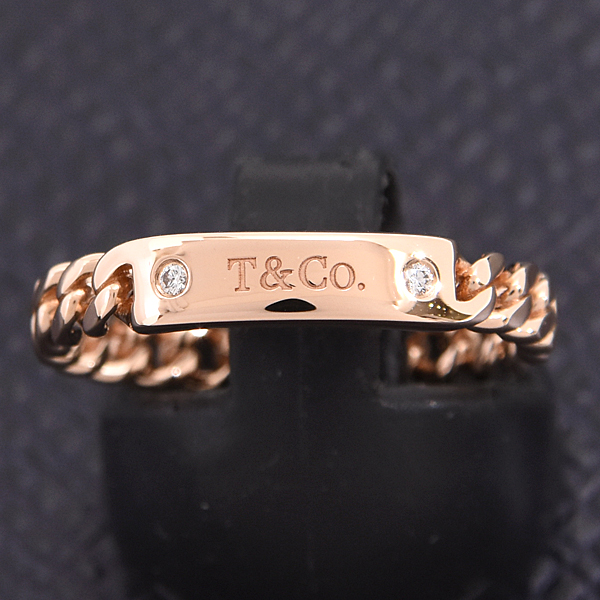 ティファニー 指輪 メンズ レディース マイクロリンク 2Pダイヤ リング 17号 ピンクゴールド TIFFANY 750PG 中古