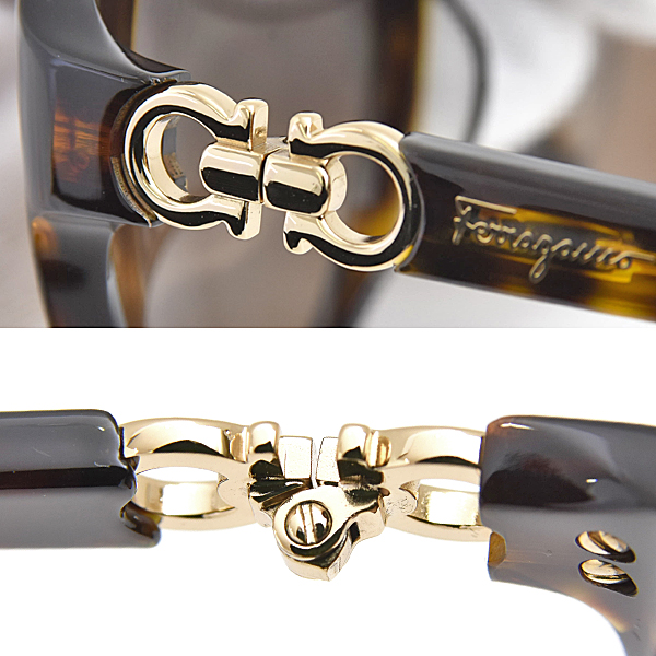 フェラガモ サングラス レディース ブラウングラデーションカラーレンズ オーバル セルフレーム Ferragamo SF804SA CE 中古