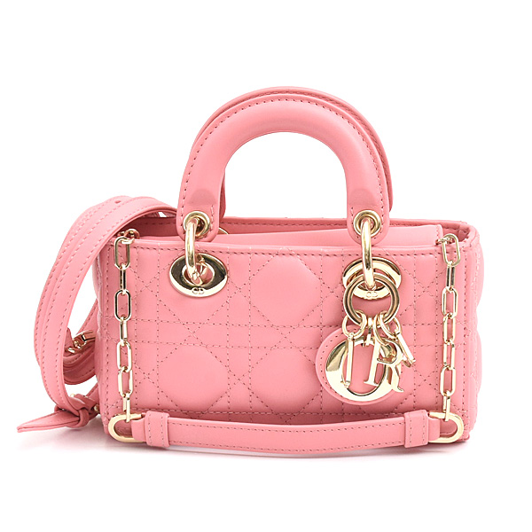 クリスチャンディオール バッグ レディース Lady D-Joy マイクロバッグ　カナージュ ミニバッグ ピンク ラムスキン Christian Dior 中古