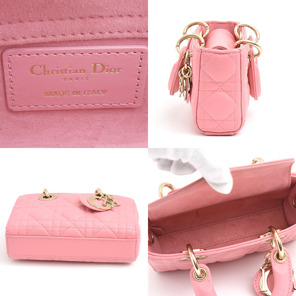 クリスチャンディオール バッグ レディース Lady D-Joy マイクロバッグ　カナージュ ミニバッグ ピンク ラムスキン Christian Dior 中古