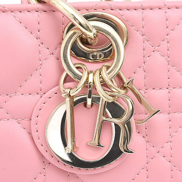 クリスチャンディオール バッグ レディース Lady D-Joy マイクロバッグ　カナージュ ミニバッグ ピンク ラムスキン Christian Dior 中古