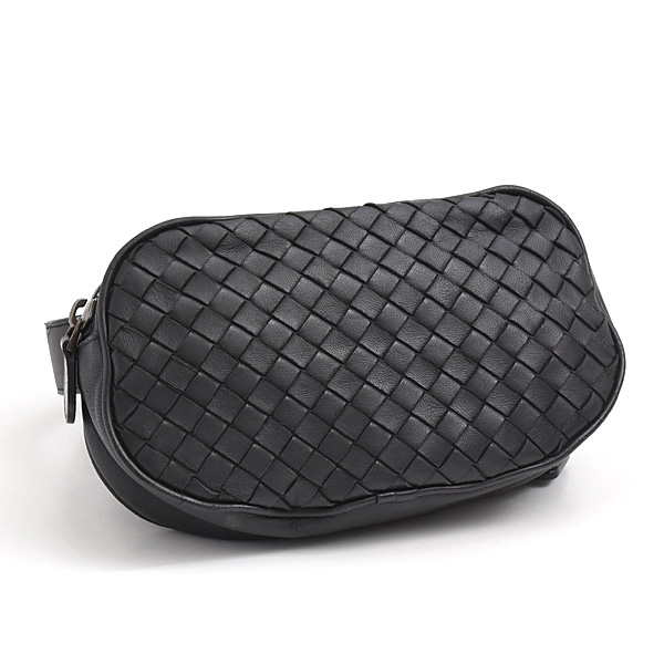 ボッテガヴェネタ バッグ メンズ イントレチャート ベルトバッグ ウエストバッグ ブラック ラムスキン BOTTEGA VENETA 中古