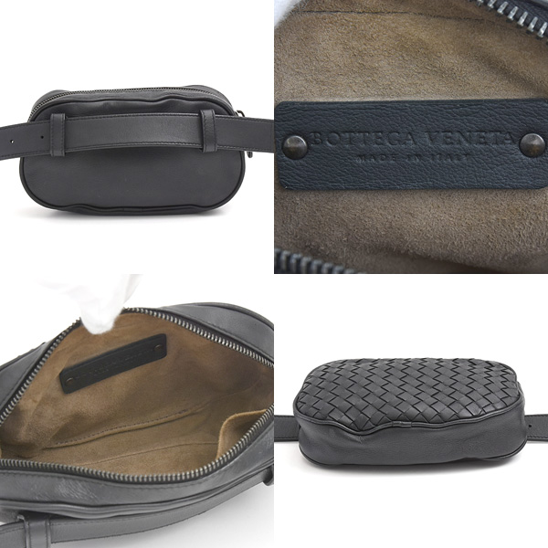 ボッテガヴェネタ バッグ メンズ イントレチャート ベルトバッグ ウエストバッグ ブラック ラムスキン BOTTEGA VENETA 中古