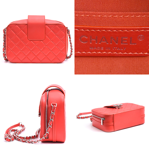 シャネル バッグ レディース マトラッセ ハーフココ チェーン ショルダーバッグ ラムスキン レッド CHANEL 中古