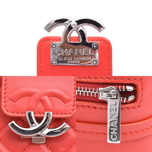 シャネル バッグ レディース マトラッセ ハーフココ チェーン ショルダーバッグ ラムスキン レッド CHANEL 中古