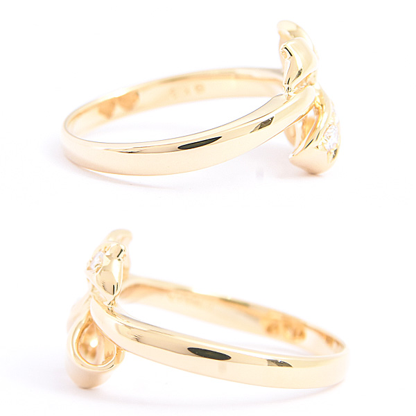 ミキモト 指輪 レディース リボンモチーフ 3P ダイヤモンド リング 実測12号 イエローゴールド D0.06ct MIKIMOTO K18 中古