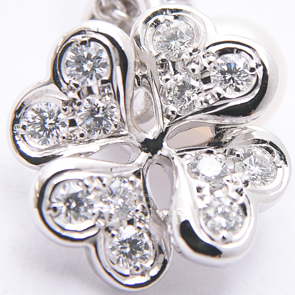 ミキモト ペンダント レディース クローバーモチーフ 1Pパール 4.7mm珠 6Pダイヤモンド ネックレス ホワイトゴールド MIKIMOTO K18WG 中古
