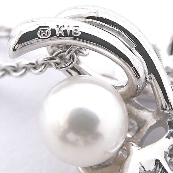 ミキモト ペンダント レディース クローバーモチーフ 1Pパール 4.7mm珠 6Pダイヤモンド ネックレス ホワイトゴールド MIKIMOTO K18WG 中古