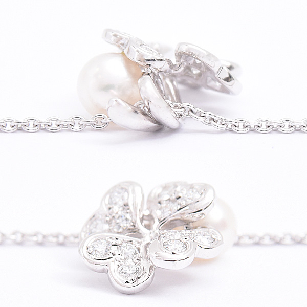 ミキモト ペンダント レディース クローバーモチーフ 1Pパール 4.7mm珠 6Pダイヤモンド ネックレス ホワイトゴールド MIKIMOTO K18WG 中古