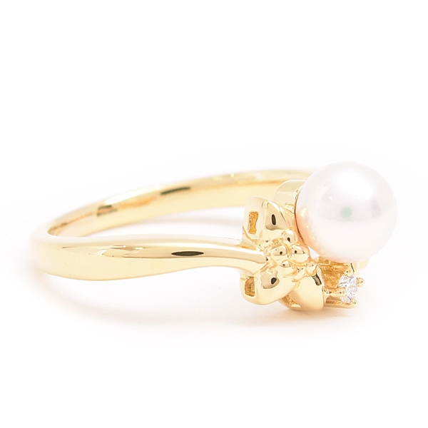 ミキモト 指輪 レディース パール ダイヤ デザイン リング 13.5号 6.2mm珠 イエローゴールド MIKIMOTO K18 中古