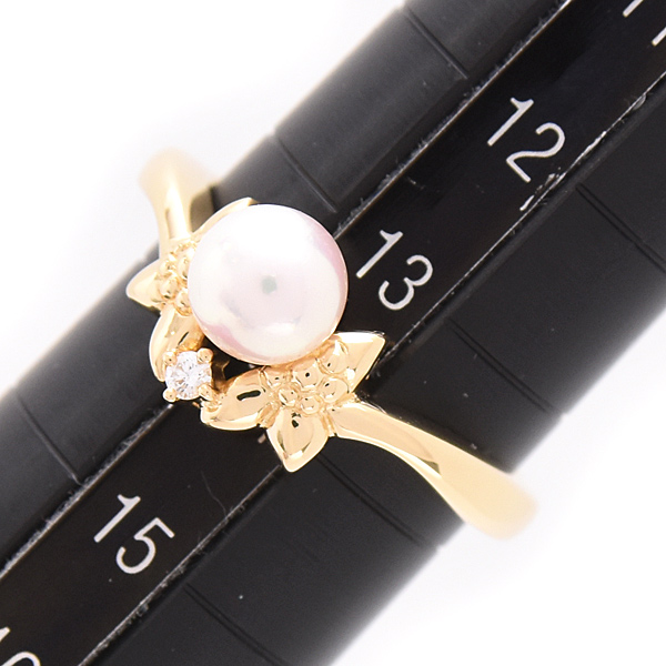 ミキモト 指輪 レディース パール ダイヤ デザイン リング 13.5号 6.2mm珠 イエローゴールド MIKIMOTO K18 中古