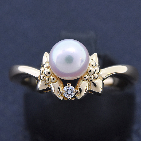 ミキモト 指輪 レディース パール ダイヤ デザイン リング 13.5号 6.2mm珠 イエローゴールド MIKIMOTO K18 中古