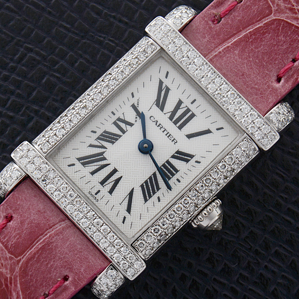カルティエ 時計 レディース タンクシノワーズ ダイヤモンドベゼル 電池式 ホワイトゴールド Cartier 750WG 中古