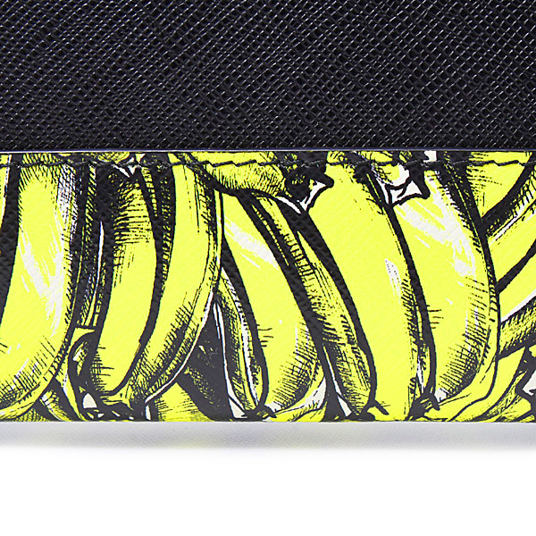 プラダ バッグ メンズ バナナ柄 クラッチバッグ サフィアーノレザー ブラック×イエロー PRADA 中古