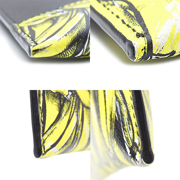 プラダ バッグ メンズ バナナ柄 クラッチバッグ サフィアーノレザー ブラック×イエロー PRADA 中古