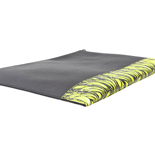 プラダ バッグ メンズ バナナ柄 クラッチバッグ サフィアーノレザー ブラック×イエロー PRADA 中古