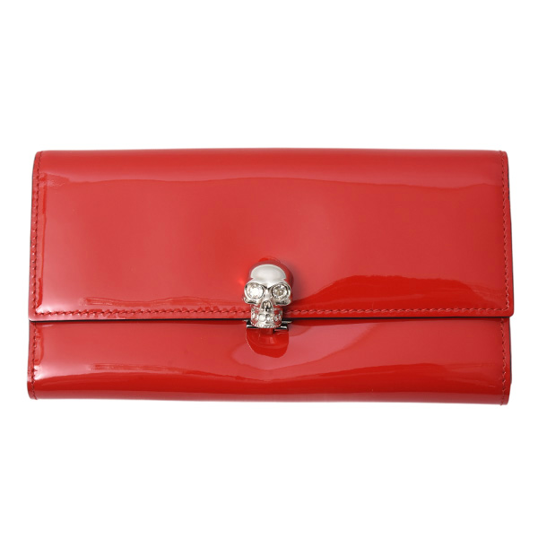 アレキサンダーマックイーン 財布 レディース スカルモチーフ ウォレット 長財布 パテントレザー レッド Alexander McQueen 中古