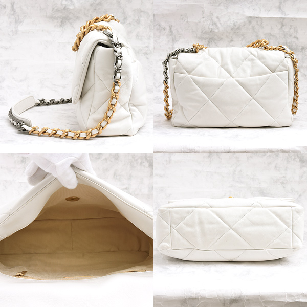 シャネル バッグ レディース シャネル19 ラージ ハンドルバッグ チェーンショルダー 30番台 ホワイト ラムスキン CHANEL AS1161 中古