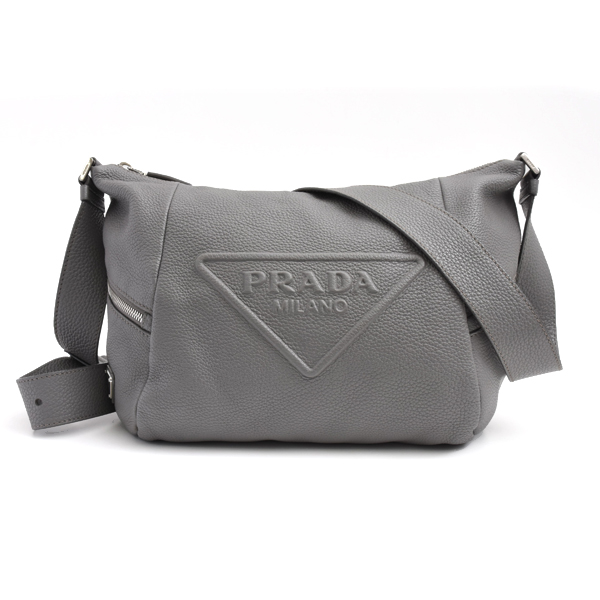 プラダ バッグ レディース メンズ ヴィッテロダイノ ショルダー レザー グレー PRADA 2VH165 中古