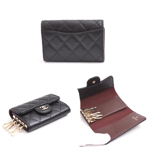 シャネル キーケース レディース マトラッセ 4連 クラシック ブラック ラムスキン CHANEL 中古