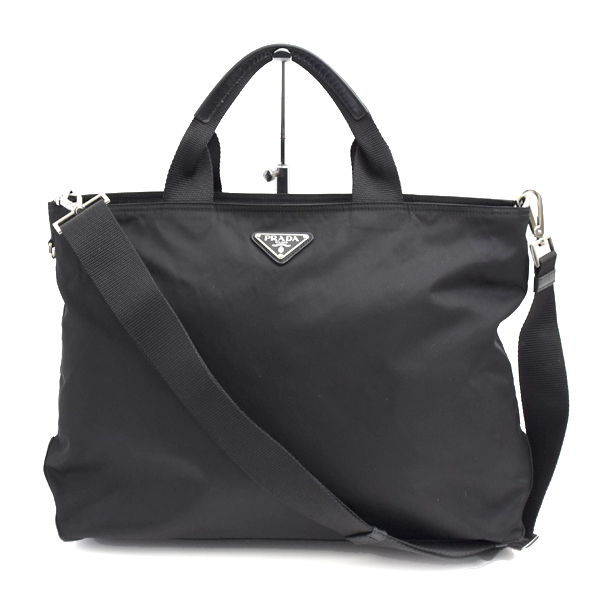 プラダ レディース メンズ テスート ハンドバッグ ショルダーバッグ 2WAY ナイロン ブラック 1BG867 PRADA 中古