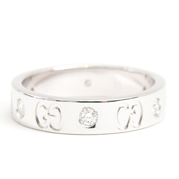 グッチ 指輪 レディース 750WG 6Pダイヤ アイコン リング 11号 実寸10.5号 ホワイトゴールド GUCCI 中古