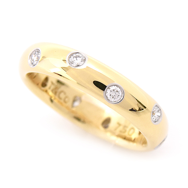 ティファニー 指輪 レディース ドッツ リング 9号 イエローゴールド プラチナ 750YG×PT950 TIFFANY 中古