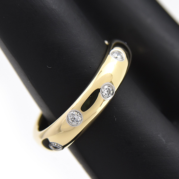 ティファニー 指輪 レディース ドッツ リング 9号 イエローゴールド プラチナ 750YG×PT950 TIFFANY 中古