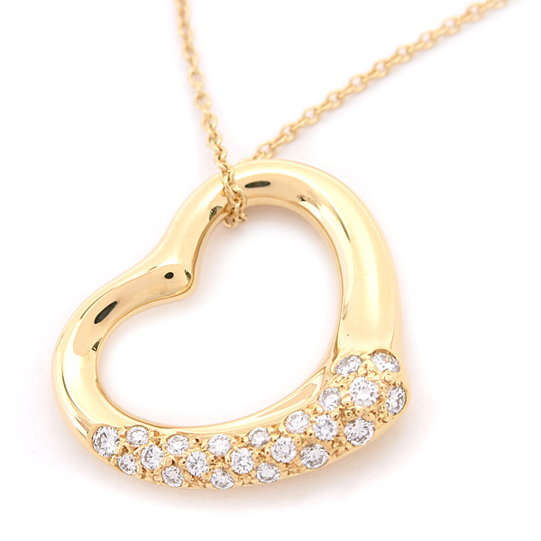 ティファニー ネックレス レディース オープンハート パヴェダイヤ ペンダント イエローゴールド 750YG TIFFANY 中古