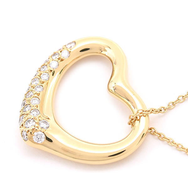 ティファニー ネックレス レディース オープンハート パヴェダイヤ ペンダント イエローゴールド 750YG TIFFANY 中古