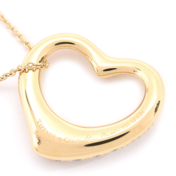 ティファニー ネックレス レディース オープンハート パヴェダイヤ ペンダント イエローゴールド 750YG TIFFANY 中古