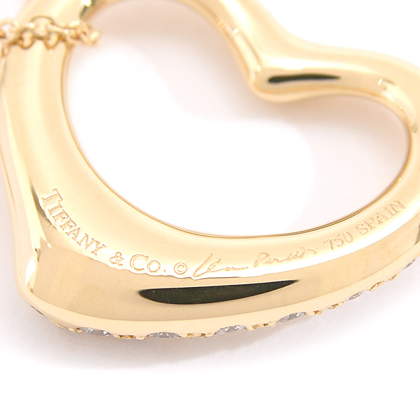 ティファニー ネックレス レディース オープンハート パヴェダイヤ ペンダント イエローゴールド 750YG TIFFANY 中古