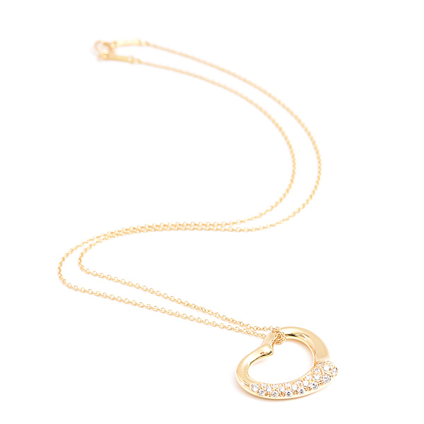 ティファニー ネックレス レディース オープンハート パヴェダイヤ ペンダント イエローゴールド 750YG TIFFANY 中古