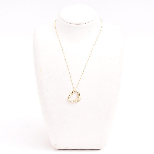 ティファニー ネックレス レディース オープンハート パヴェダイヤ ペンダント イエローゴールド 750YG TIFFANY 中古