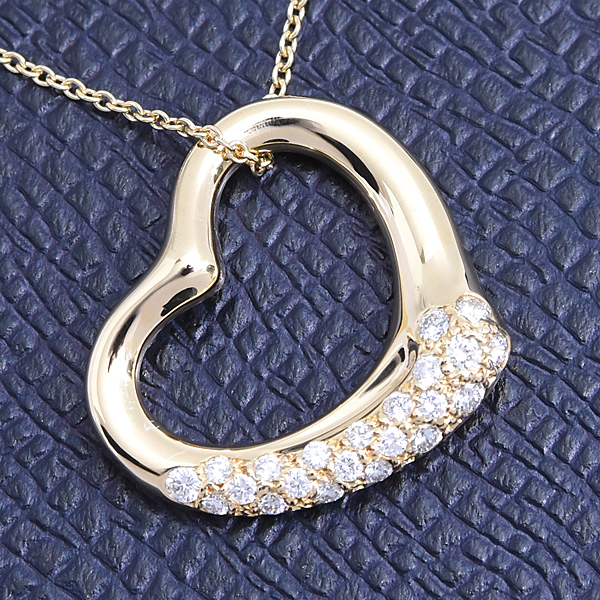 ティファニー ネックレス レディース オープンハート パヴェダイヤ ペンダント イエローゴールド 750YG TIFFANY 中古