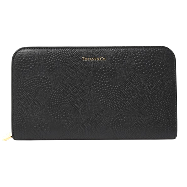 ティファニー 財布 レディース メンズ ウエーブ ポイント ドット エンボス 長財布 カーフ ブラック TIFFANY 中古