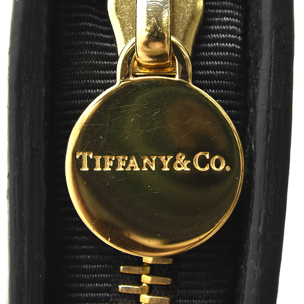 ティファニー 財布 レディース メンズ ウエーブ ポイント ドット エンボス 長財布 カーフ ブラック TIFFANY 中古