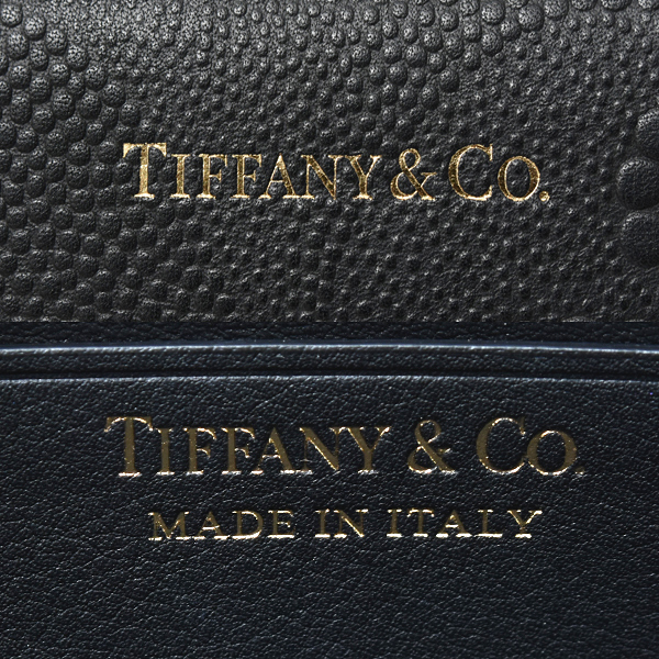 ティファニー 財布 レディース メンズ ウエーブ ポイント ドット エンボス 長財布 カーフ ブラック TIFFANY 中古