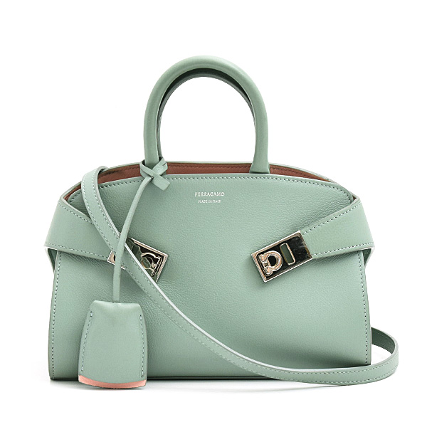 フェラガモ バッグ レディース ガンチーニ ハグ ハンドバッグ XS 2WAY ブルーグリーン系 カーフ FERRAGAMO 215975 中古