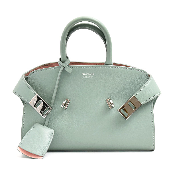 フェラガモ バッグ レディース ガンチーニ ハグ ハンドバッグ XS 2WAY ブルーグリーン系 カーフ FERRAGAMO 215975 中古