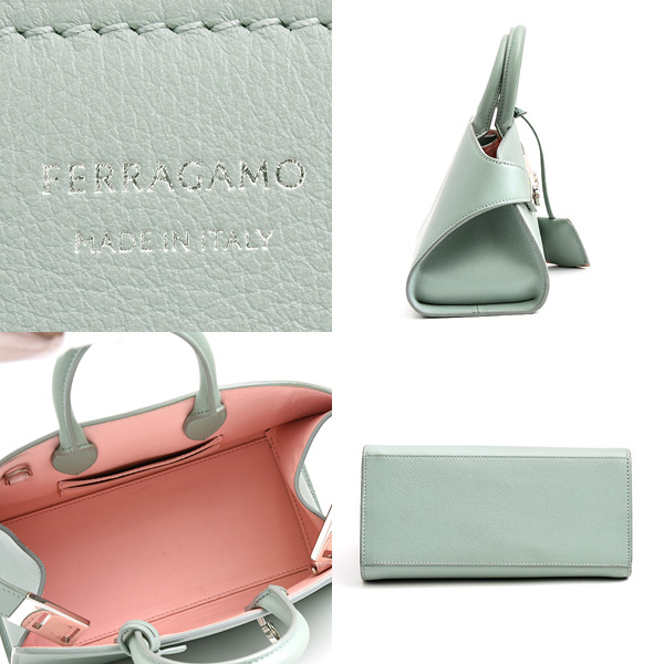 フェラガモ バッグ レディース ガンチーニ ハグ ハンドバッグ XS 2WAY ブルーグリーン系 カーフ FERRAGAMO 215975 中古