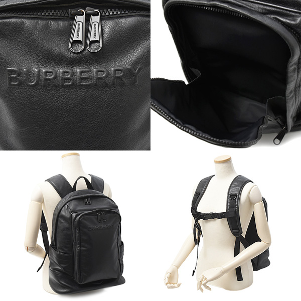 バーバリー バッグ メンズ バックパック リュック ロゴ カーフ ブラック BURBERRY 中古