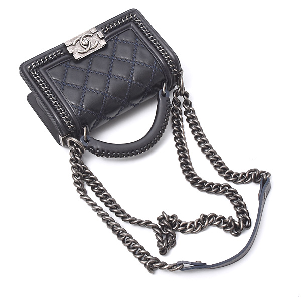 シャネル バッグ レディース ボーイシャネル トップハンドル 2WAYチェーンショルダーバッグ マトラッセ レザー ネイビー CHANEL 中古