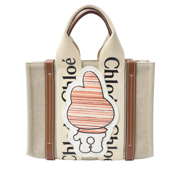 クロエ バッグ レディース ウッディ スモール トートバッグ マイメロディ サンリオ リネン カーフ ベージュ ブラウン Chloe 中古