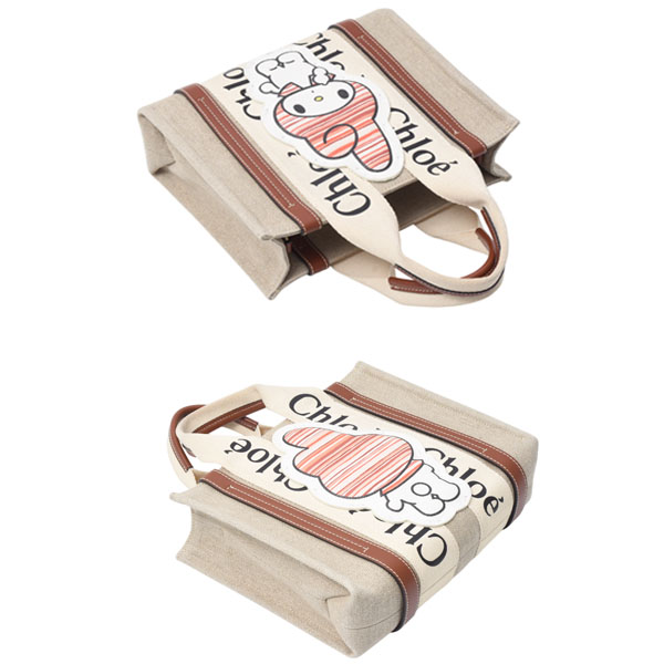 クロエ バッグ レディース ウッディ スモール トートバッグ マイメロディ サンリオ リネン カーフ ベージュ ブラウン Chloe 中古