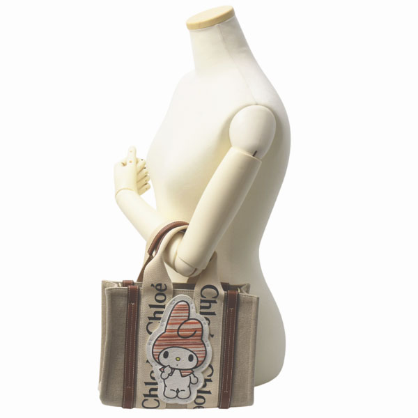 クロエ バッグ レディース ウッディ スモール トートバッグ マイメロディ サンリオ リネン カーフ ベージュ ブラウン Chloe 中古